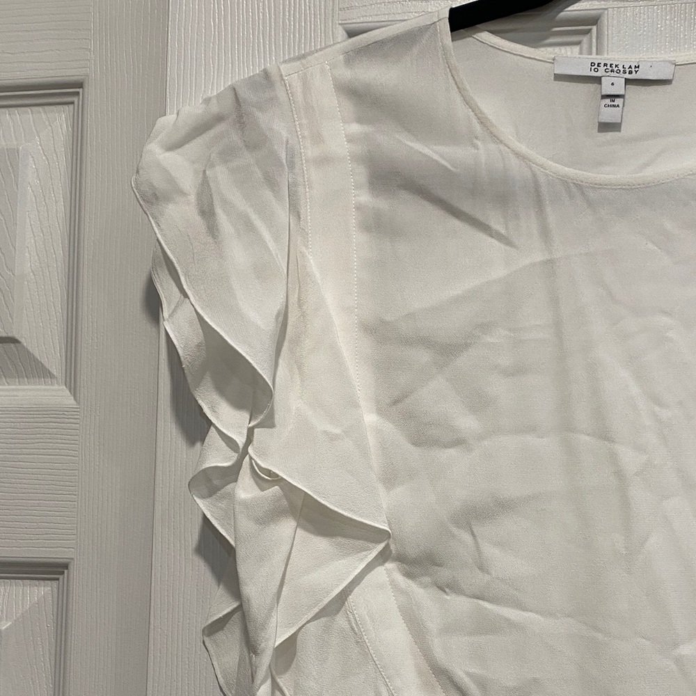 Derek Lam 10 Crosby white Ruffle Sleeve Blouse Size 6 - Picture 4 of 5